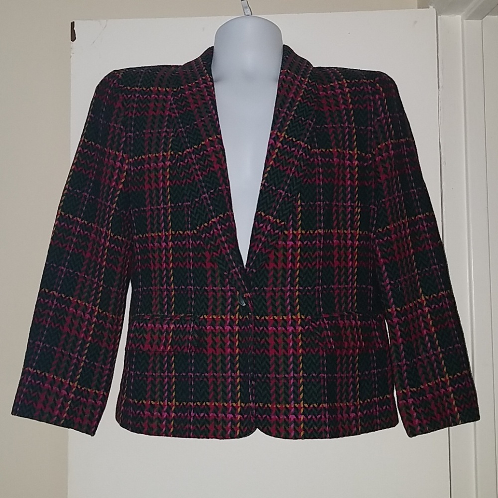 Pendleton Plaid Virgin Wool Lined 1 Button Blazer